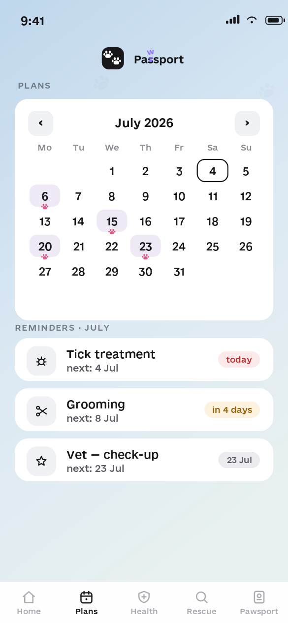 Care calendar