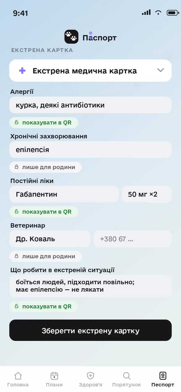 Екстрена медична картка улюбленця